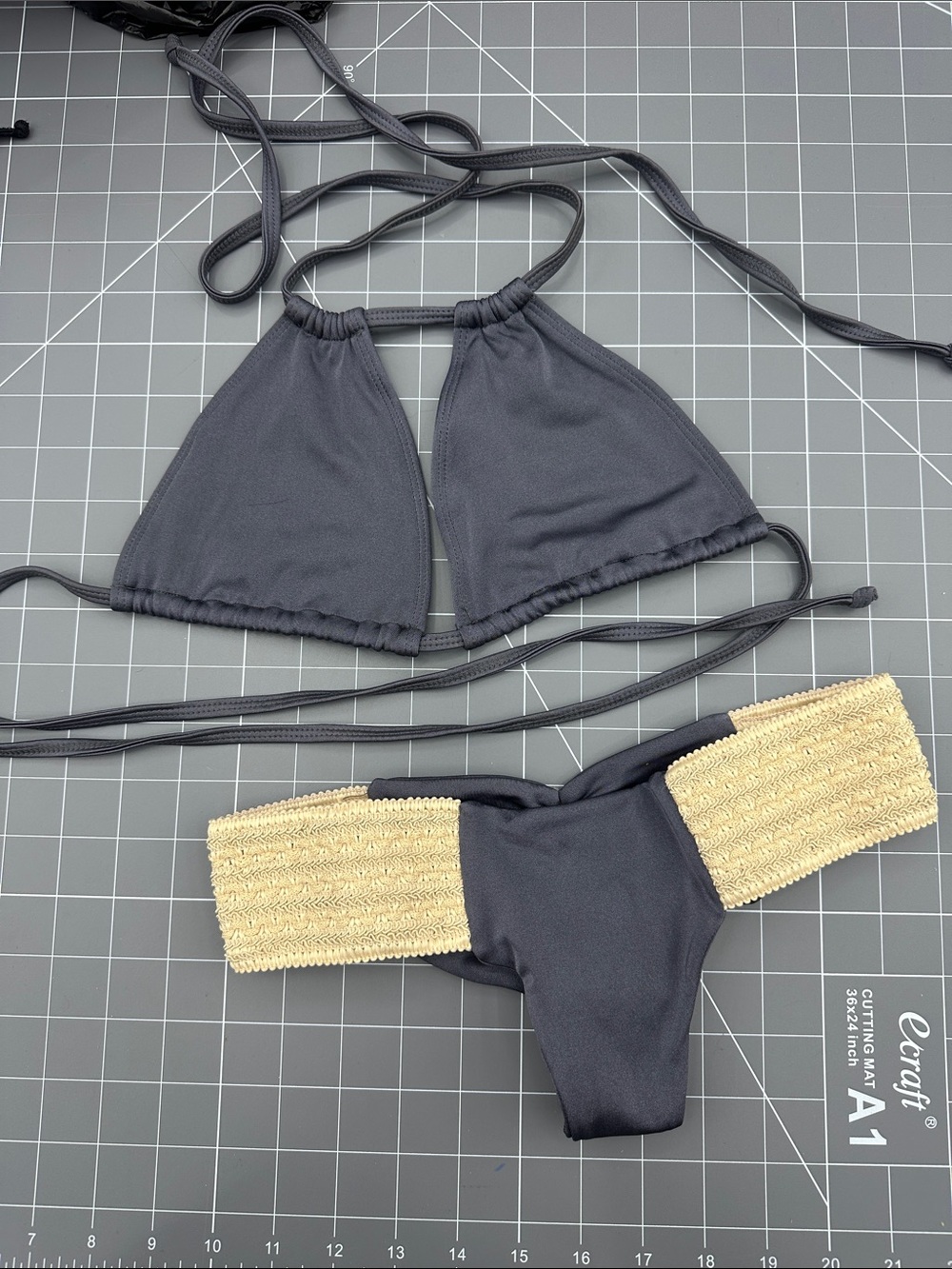 Fede Swimwear Grey Two-Piece Bikini Small Pool Beach Swim Cheeky Bottom Womens
